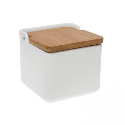 Salero Blanco Con Tapa de Bambú